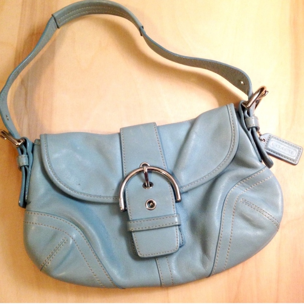 Baby Blue Coach Leather Shoulder Bag